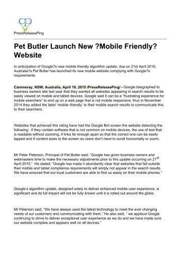 Pet Butler Launch New ?Mobile Friendly? Website