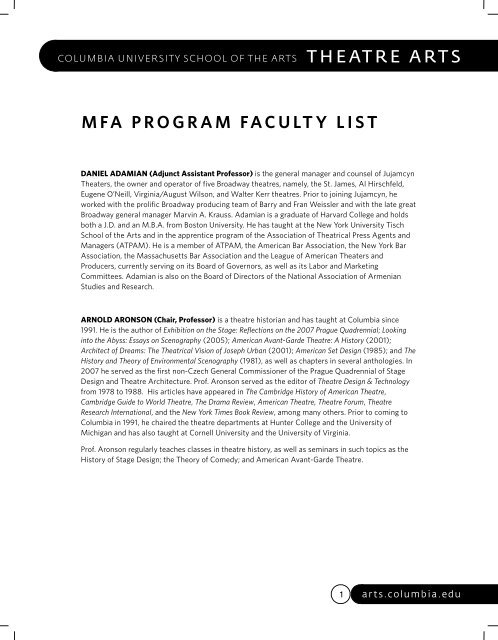 Theatre Faculty List brochure 111110a - Columbia University School ...