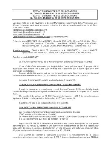 extrait du registre des deliberations du conseil municipal de le ...