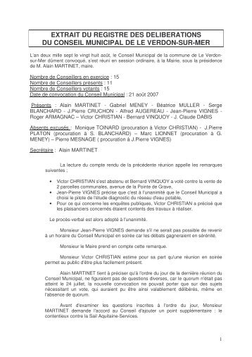 extrait du registre des deliberations du conseil municipal de le ...