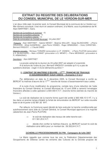 extrait du registre des deliberations du conseil municipal de le ...