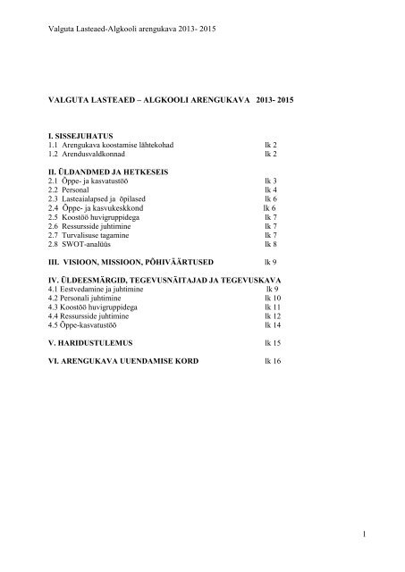 Valguta Lasteaed-Algkooli arengukava 2013- 2015 1 ... - RÃµngu Vald