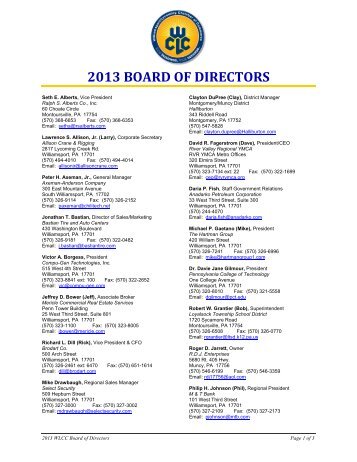 2013 BOARD OF DIRECTORS - Williamsport/Lycoming Chamber of ...