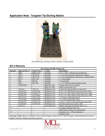 Application Note: Tungsten Tip Etching Station - Mad City Labs