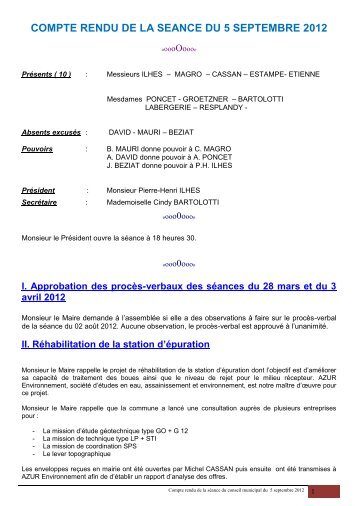 Compte-rendu de la sÃ©ance du 5 septembre 2012 - La Redorte