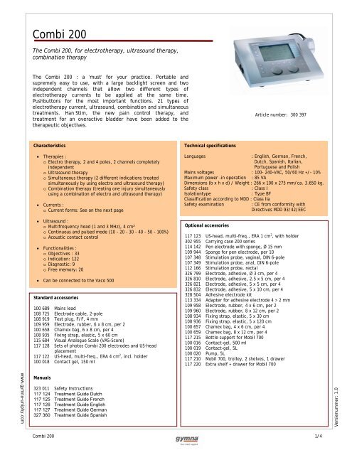 COMBI 200 ELECTROTHERAPIE-ULTRASONS GYMNA