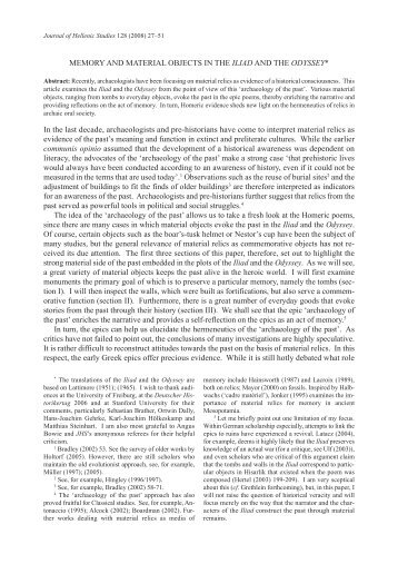 Memory and material objects in  the Iliad and the Odyssey