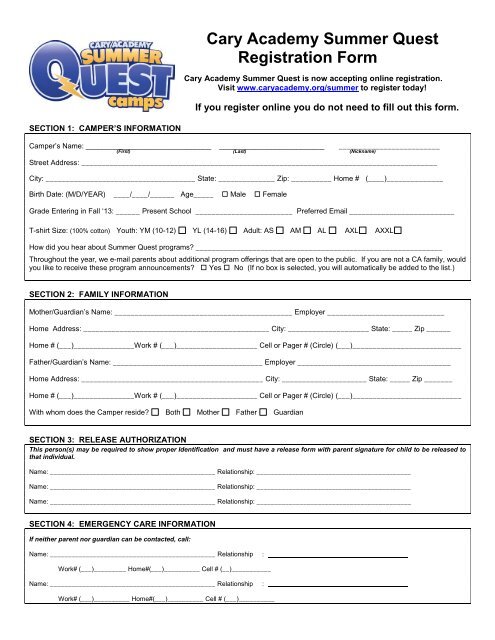 Registration Form - Cary Academy