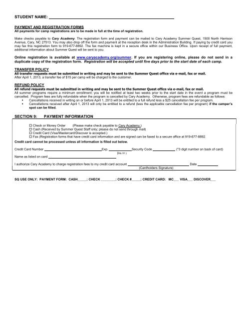 Registration Form - Cary Academy
