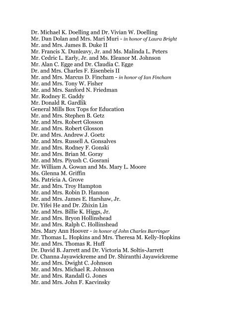 CARY ACADEMY FUND DONORS FOR 2008-09 Founders' Circle ...