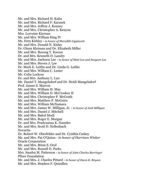 CARY ACADEMY FUND DONORS FOR 2008-09 Founders' Circle ...