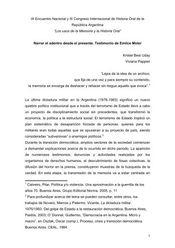 Narrar el adentro desde el presente. Testimonio de Emilce Moler