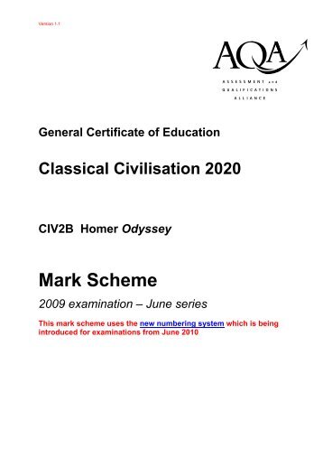 GCE Classical Civilisation Unit 2B - Homer Odyssey Mark ... - AQA