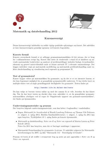 Matematik og databehandling 2012 Kursusoversigt