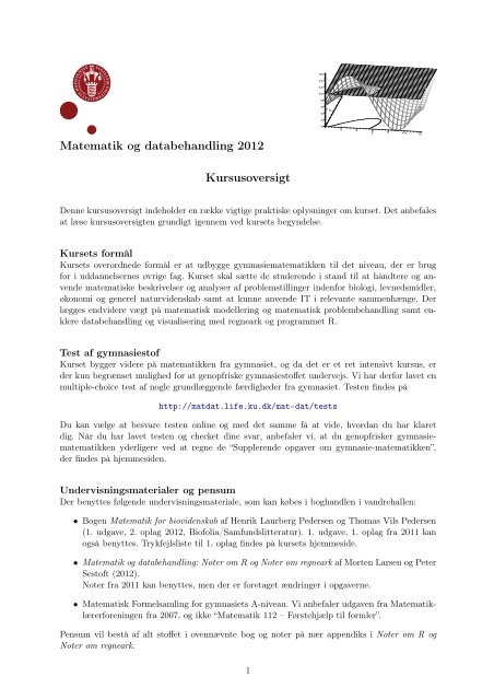 Matematik og databehandling 2012 Kursusoversigt