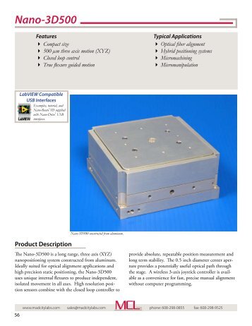 Nano-3D500 - long travel piezo XYZ stage - Mad City Labs