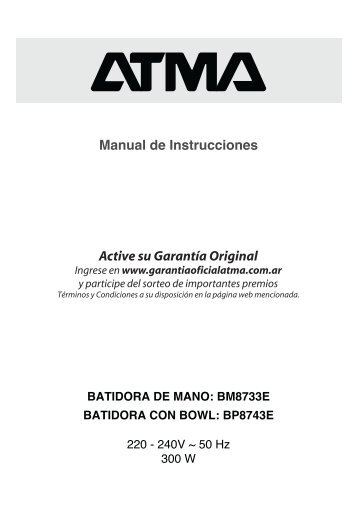 Manual Batidoras BM8733E BP8743E - Atma