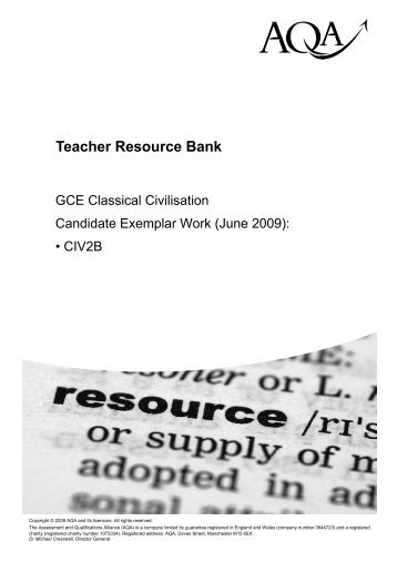 GCE Classical Civilisation Teacher Resource Bank - AQA