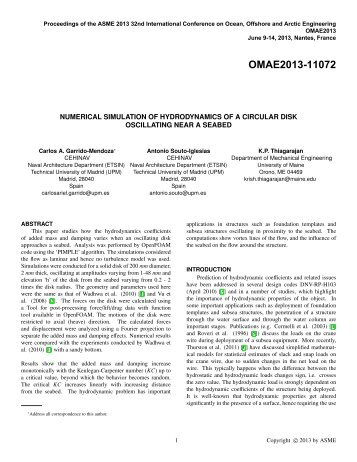 Numerical Simulation of Hydrodynamics of a Circular Disk ...