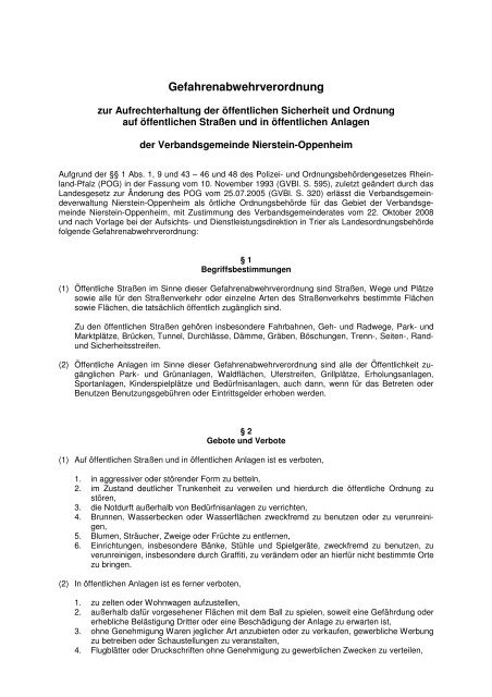 Gefahrenabwehrverordnung - Verbandsgemeinde Nierstein ...
