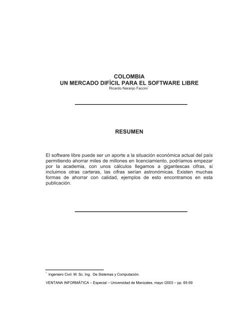 Colombia, un mercado dificil para el Software Libre - Universidad de ...