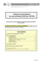 Rapport intermÃ©diaire sur les activitÃ©s 2009 de l'AFIPA - AFIPA / VFA