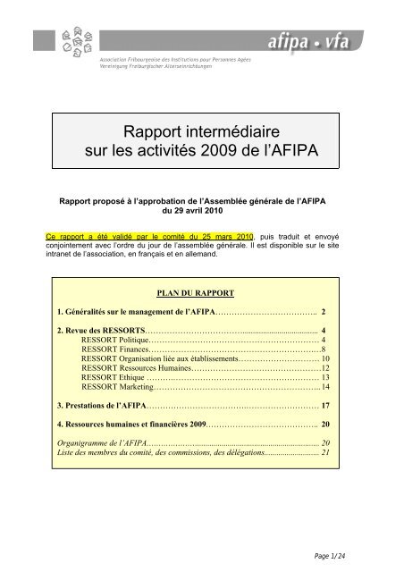 Rapport intermÃ©diaire sur les activitÃ©s 2009 de l'AFIPA - AFIPA / VFA