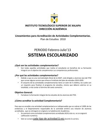 SISTEMA ESCOLARIZADO - Instituto TecnolÃ³gico Superior de Xalapa