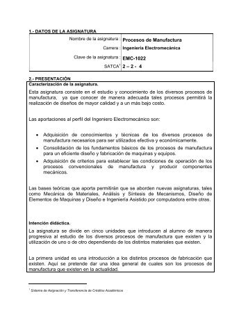 Procesos de Manufactura - Instituto TecnolÃ³gico Superior de Xalapa