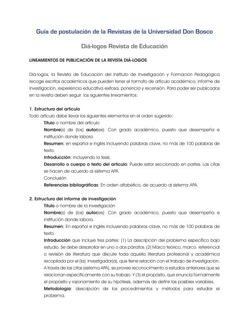 Manual de PublicaciÃ³n para las revistas - Universidad Don Bosco