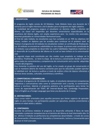 ESCUELA DE IDIOMAS PROGRAMA DE INGLES I. DESCRIPCION ...