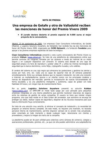 Una empresa de Getafe y otra de Valladolid reciben las ... - Fundetec