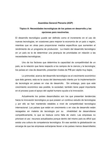 Asamblea General Plenaria (AGP) TÃ³pico A: Efectos de la ...