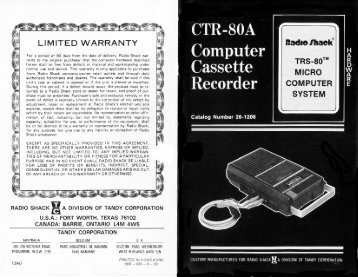 CTR-80A Computer Cassette Recorder (Tandy).pdf - TRS-80 Color ...