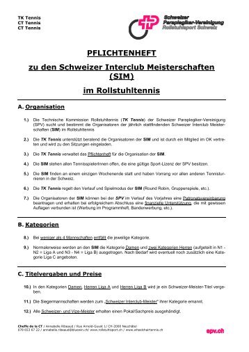 PFLICHTENHEFT zu den Schweizer Interclub Meisterschaften (SIM ...