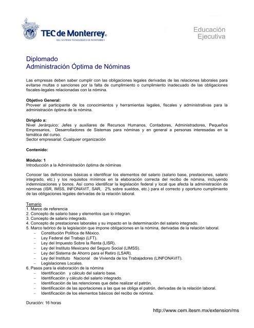 Diplomado Administración Óptima de Nóminas