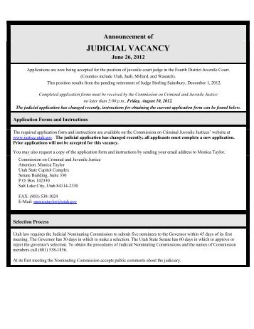 judicial vacancy - Utah Commission on Criminal and Juvenile Justice