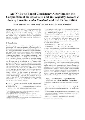 An O(nlog n) Bound Consistency Algorithm for the Conjunction of an ...
