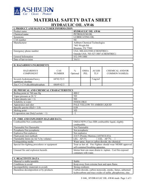 MSDS AW46 - Ashburn Chemical Technologies