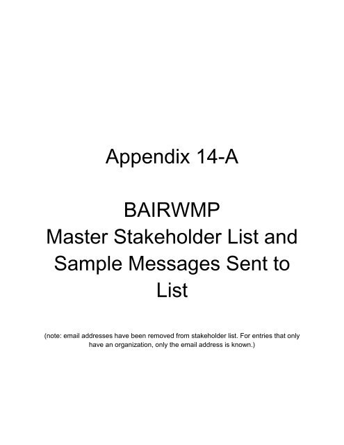 Appendix 14: Stakeholder Engagement - Bay Area IRWMP