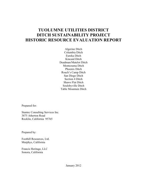 Historic Resource Evaluation Project - Tuolumne Utilities District