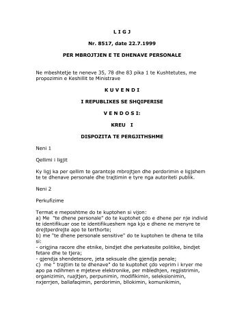 Ligji nr. 8517, date 22.7.1999 - ëëë.qarkushkoder.org