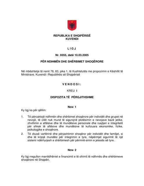 Ligji nr. 9355, date 10.03.2005 - qarkushkoder.org