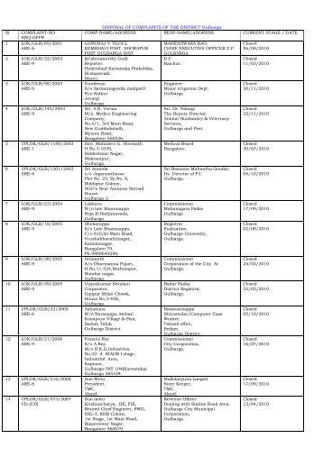 DISPOSAL OF COMPLAINTS OF THE DISTRICT ... - Lokayukta