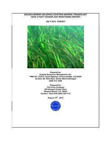 BALBOA MARINA EELGRASS (ZOSTERA MARINA) TRANSPLANT ...