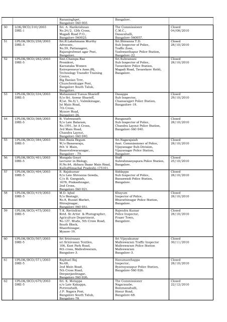 DISPOSAL OF COMPLAINTS OF THE DISTRICT ... - Lokayukta