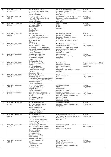 DISPOSAL OF COMPLAINTS OF THE DISTRICT ... - Lokayukta