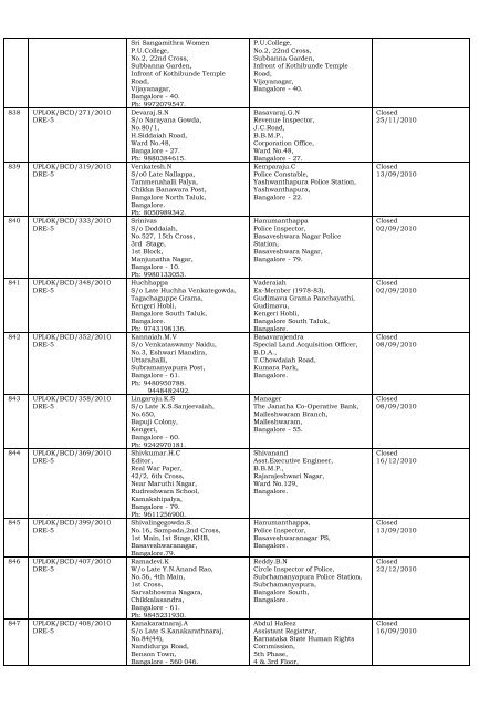 DISPOSAL OF COMPLAINTS OF THE DISTRICT ... - Lokayukta