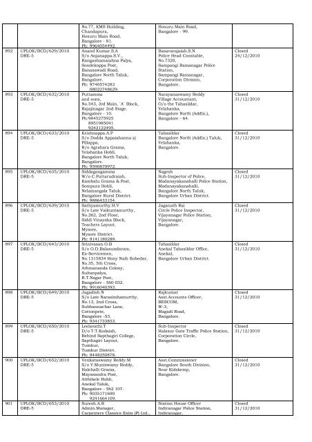 DISPOSAL OF COMPLAINTS OF THE DISTRICT ... - Lokayukta