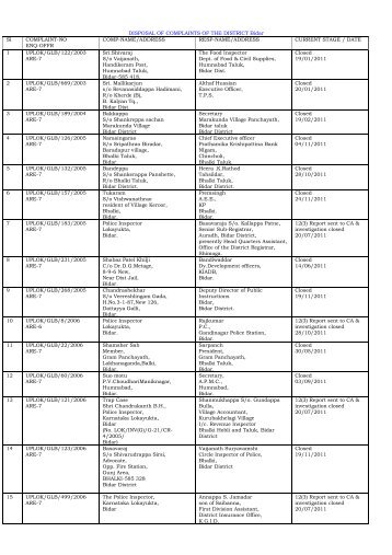 DISPOSAL OF COMPLAINTS OF THE DISTRICT Bidar ... - Lokayukta